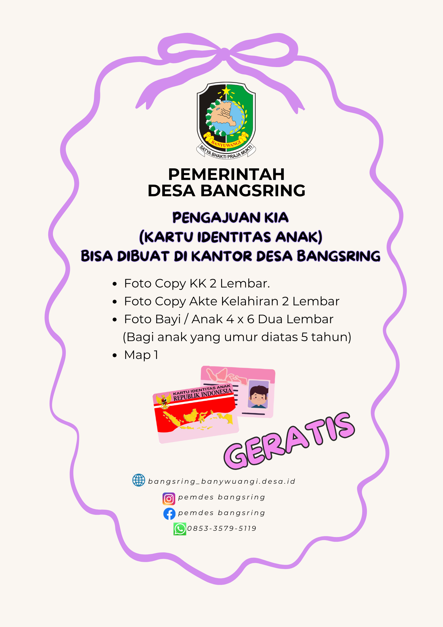 Persyaratan Membuat Kartu Identitas Anak (KIA)
