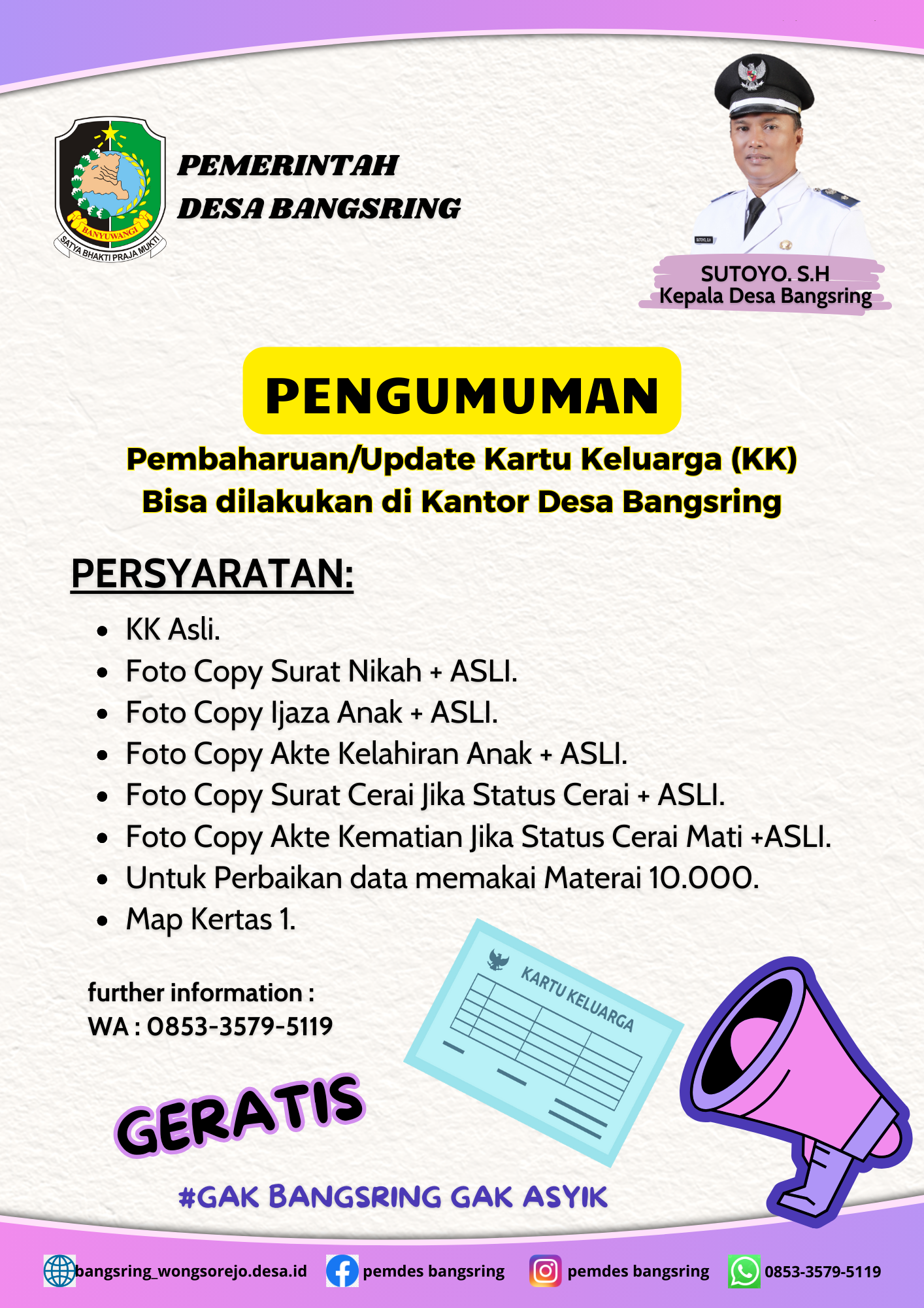 Persyaratan membuat Kartu Keluarga di Kantor Desa Bangsring